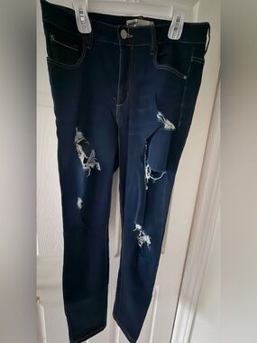 Garage Women's Skinny Distressed Dark Blue Jeans
